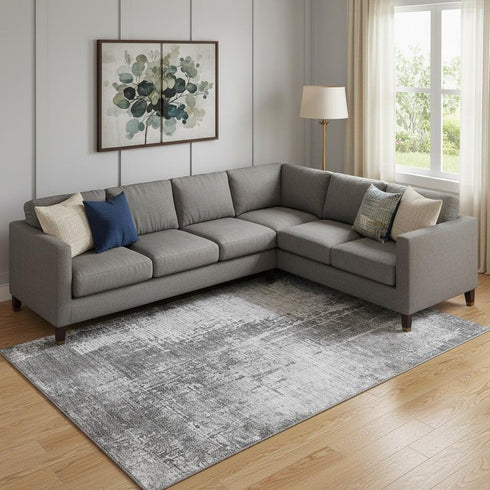 8' X 10' Gray And Silver Abstract Washable Area Rug With UV Protection