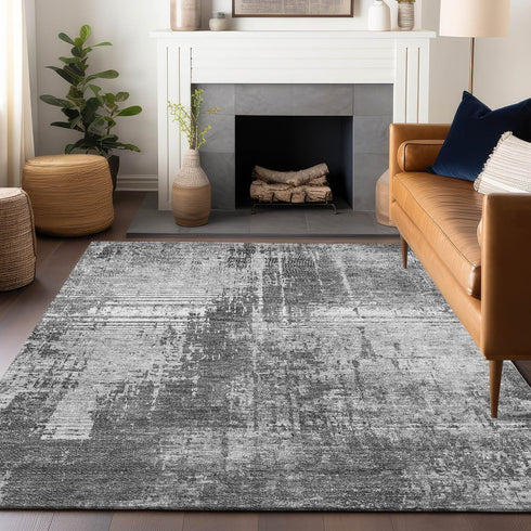 8' X 10' Gray And Silver Abstract Washable Area Rug With UV Protection