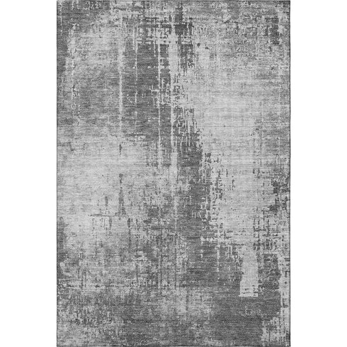 8' X 10' Gray And Silver Abstract Washable Area Rug With UV Protection