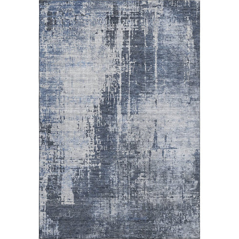 5' X 8' Navy Blue And Ivory Abstract Washable Area Rug With UV Protection