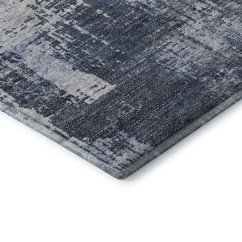5' X 8' Navy Blue And Ivory Abstract Washable Area Rug With UV Protection