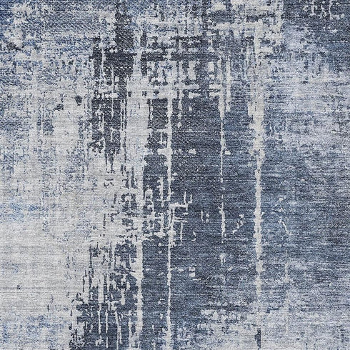 5' X 8' Navy Blue And Ivory Abstract Washable Area Rug With UV Protection
