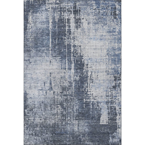 5' X 8' Navy Blue And Ivory Abstract Washable Area Rug With UV Protection