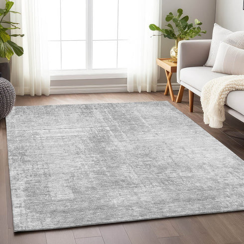 9' X 12' Silver And Gray Abstract Washable Area Rug With UV Protection