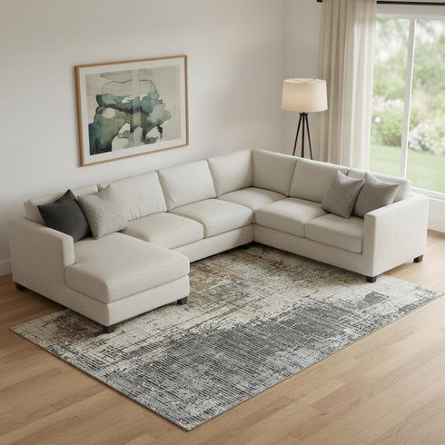 8' X 10' Beige Gray And Brown Abstract Washable Area Rug With UV Protection