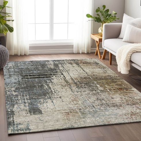 9' X 12' Beige Gray And Brown Abstract Washable Area Rug With UV Protection