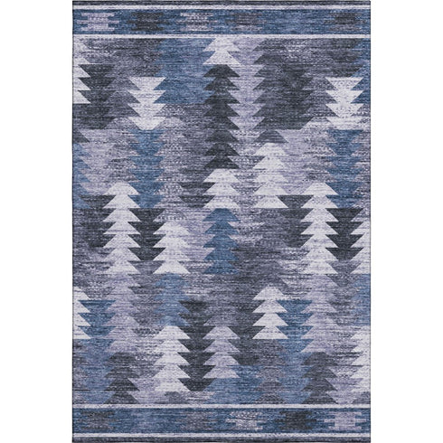 5' X 8' Blue And Ivory Southwestern Washable Area Rug With UV Protection