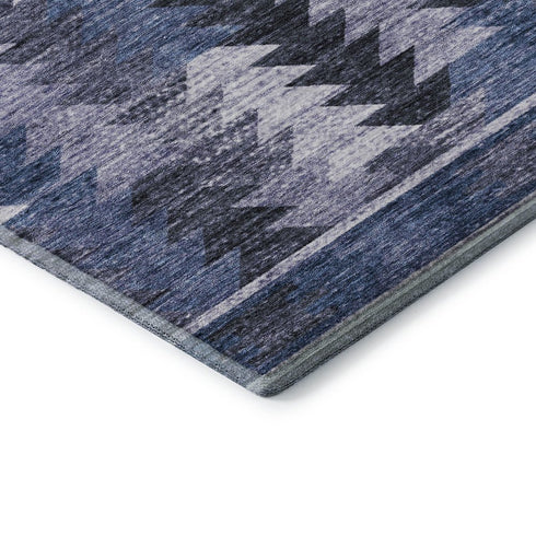 5' X 8' Blue And Ivory Southwestern Washable Area Rug With UV Protection