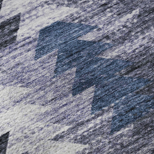 5' X 8' Blue And Ivory Southwestern Washable Area Rug With UV Protection