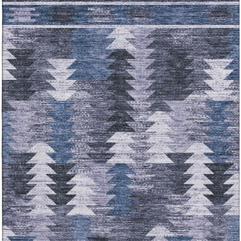 5' X 8' Blue And Ivory Southwestern Washable Area Rug With UV Protection