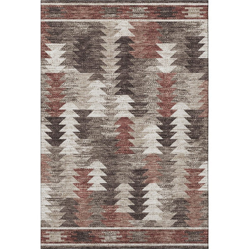 5' X 8' Chocolate Ivory And Rust Southwestern Washable Area Rug With UV Protection