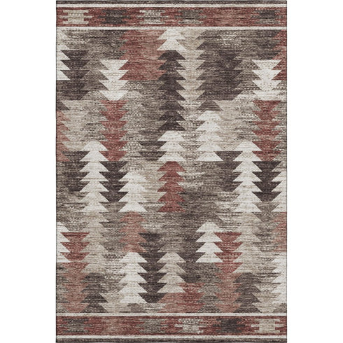 8' X 10' Chocolate Ivory And Rust Southwestern Washable Area Rug With UV Protection
