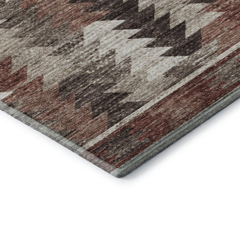 8' X 10' Chocolate Ivory And Rust Southwestern Washable Area Rug With UV Protection