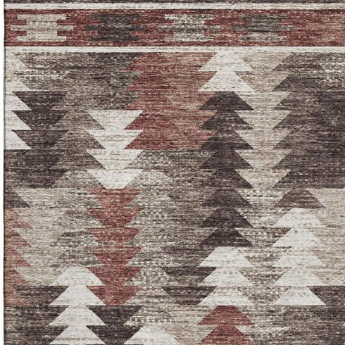 8' X 10' Chocolate Ivory And Rust Southwestern Washable Area Rug With UV Protection