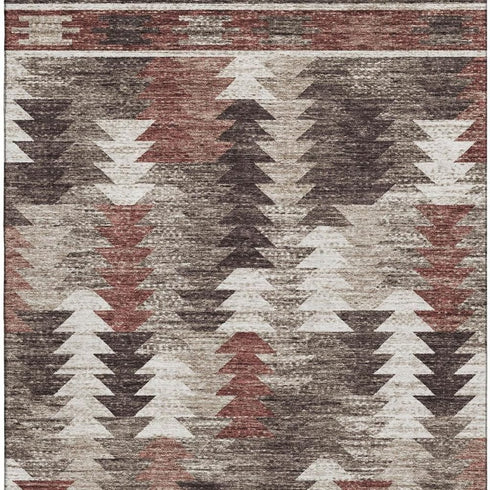 8' X 10' Chocolate Ivory And Rust Southwestern Washable Area Rug With UV Protection
