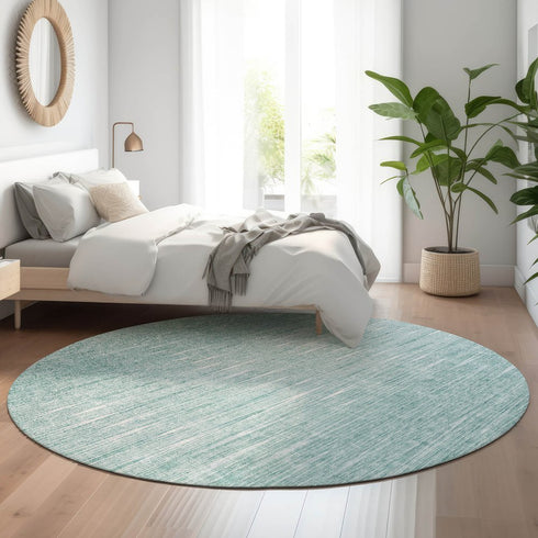 8' Aqua And Teal Abstract Washable Round Rug With UV Protection