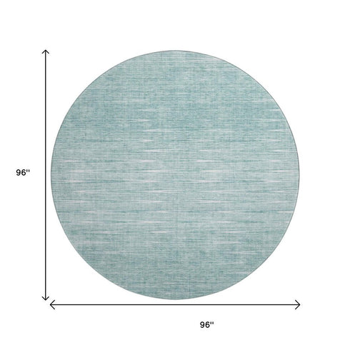 8' Aqua And Teal Abstract Washable Round Rug With UV Protection