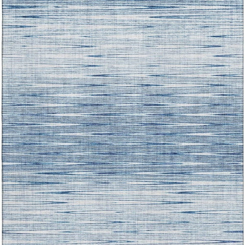 5' X 8' Blue And Ivory Abstract Washable Area Rug With UV Protection
