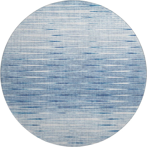 8' Blue And Ivory Abstract Washable Round Rug With UV Protection