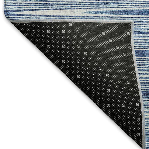 8' Blue And Ivory Abstract Washable Round Rug With UV Protection
