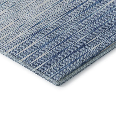 8' Blue And Ivory Abstract Washable Round Rug With UV Protection