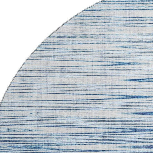 8' Blue And Ivory Abstract Washable Round Rug With UV Protection