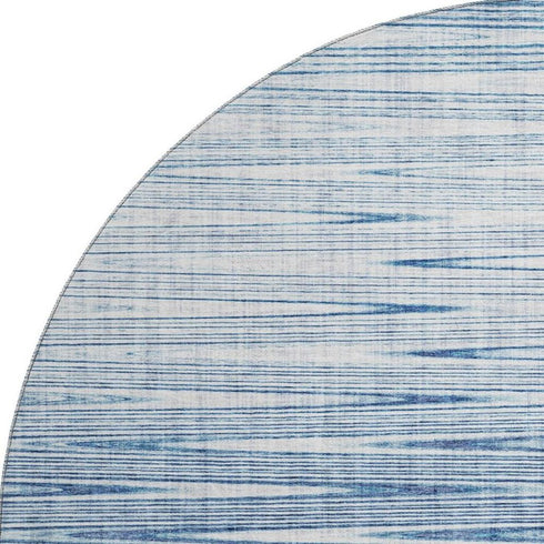 8' Blue And Ivory Abstract Washable Round Rug With UV Protection