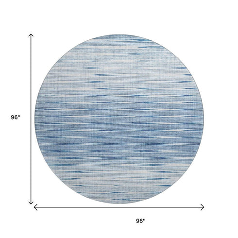 8' Blue And Ivory Abstract Washable Round Rug With UV Protection
