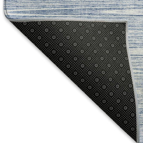 5' X 8' Denim Blue And Ivory Abstract Washable Area Rug With UV Protection