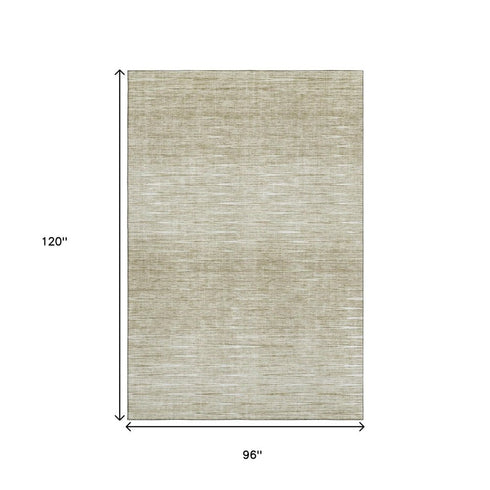 8' X 10' Khaki And Beige Abstract Washable Area Rug With UV Protection