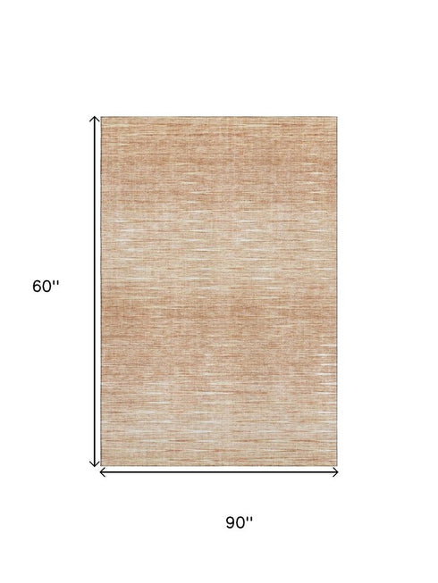 5' X 8' Salmon And Ivory Abstract Washable Area Rug With UV Protection