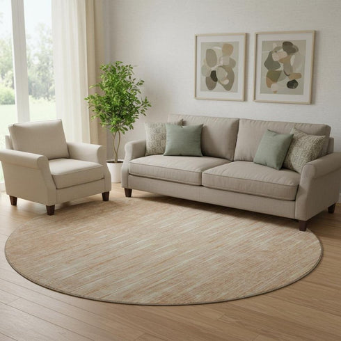 8' Salmon And Ivory Abstract Washable Round Rug With UV Protection