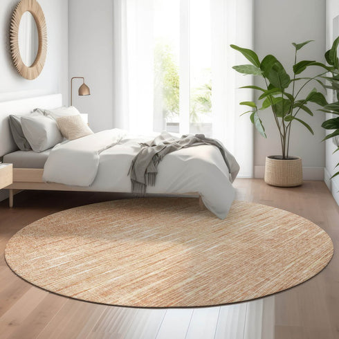 8' Salmon And Ivory Abstract Washable Round Rug With UV Protection