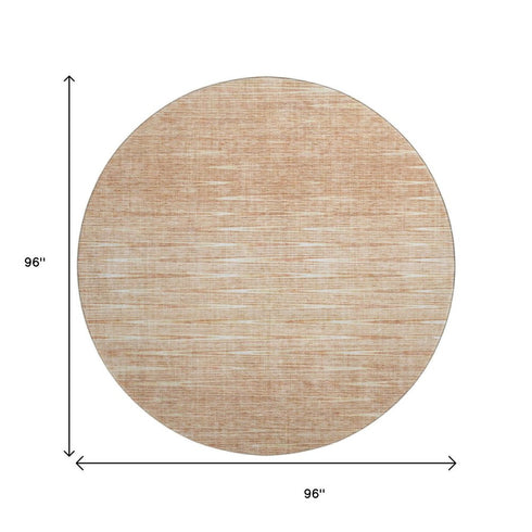 8' Salmon And Ivory Abstract Washable Round Rug With UV Protection