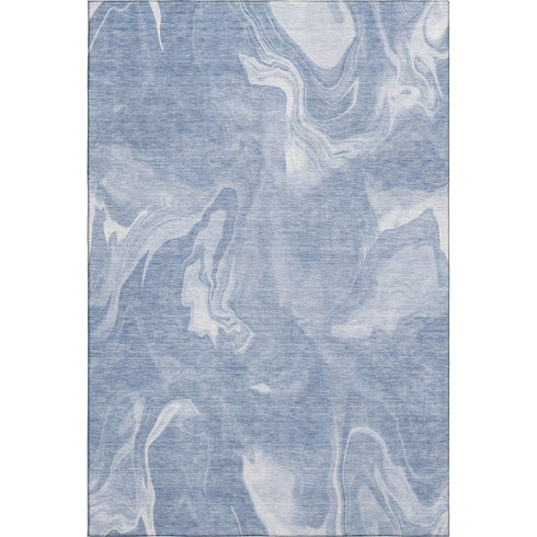 5' X 8' Blue And Ivory Abstract Washable Area Rug With UV Protection