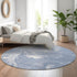 8' Blue And Ivory Abstract Washable Round Rug With UV Protection