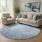 8' Blue And Ivory Abstract Washable Round Rug With UV Protection