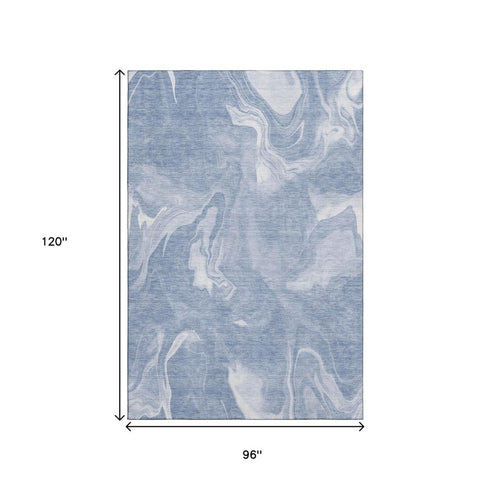 8' X 10' Blue And Ivory Abstract Washable Area Rug With UV Protection