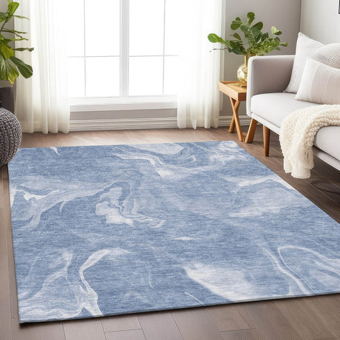 8' X 10' Blue And Ivory Abstract Washable Area Rug With UV Protection