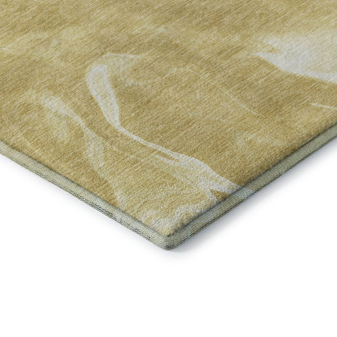 5' X 8' Gold And Ivory Abstract Washable Area Rug With UV Protection