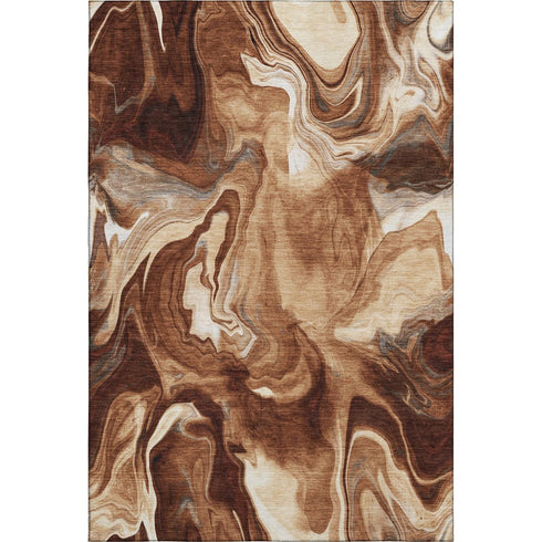 9' X 12' Rust Ivory And Beige Abstract Washable Area Rug With UV Protection
