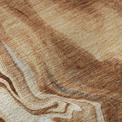 9' X 12' Rust Ivory And Beige Abstract Washable Area Rug With UV Protection