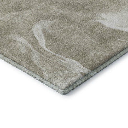 9' X 12' Taupe And Ivory Abstract Washable Area Rug With UV Protection