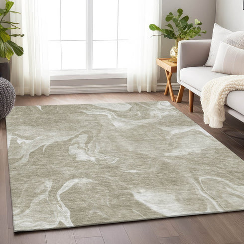 9' X 12' Taupe And Ivory Abstract Washable Area Rug With UV Protection