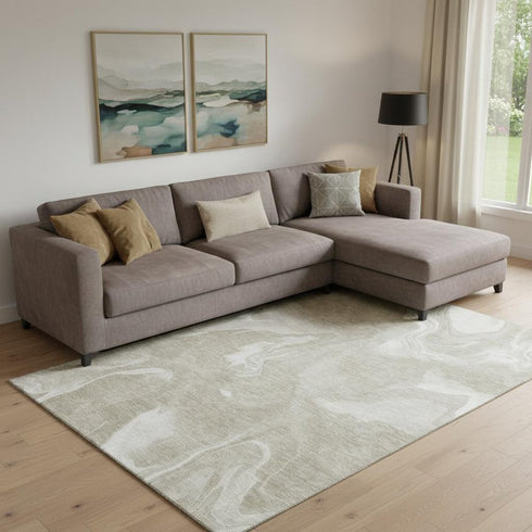 9' X 12' Taupe And Ivory Abstract Washable Area Rug With UV Protection