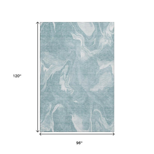 8' X 10' Teal And Ivory Abstract Washable Area Rug With UV Protection