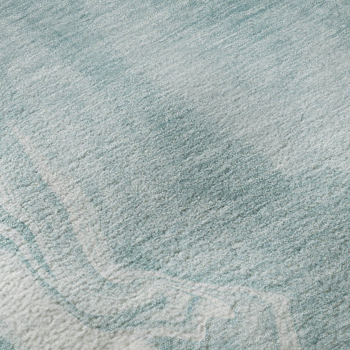 8' X 10' Teal And Ivory Abstract Washable Area Rug With UV Protection