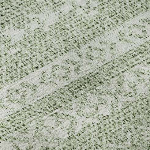 8' Artichoke Green And Ivory Southwestern Washable Round Rug With UV Protection