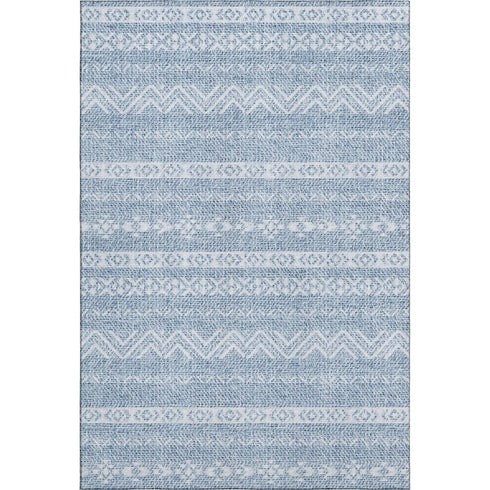 5' X 8' Blue And Ivory Southwestern Washable Area Rug With UV Protection