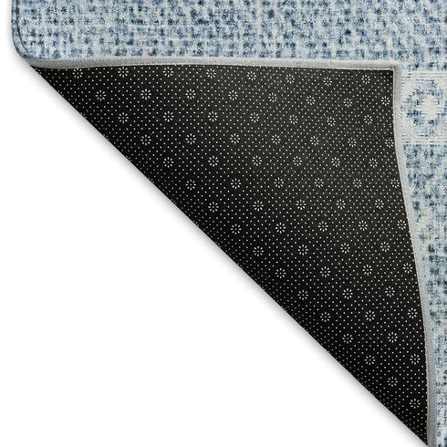 5' X 8' Blue And Ivory Southwestern Washable Area Rug With UV Protection